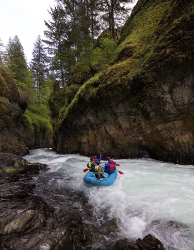 a mini raft in the lower gorge white salmon